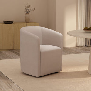 English Elm Armchair Barrel Silhouette Woven Fabric Seat Sculptural Form for Dining or Living Spaces Beige B365P504288