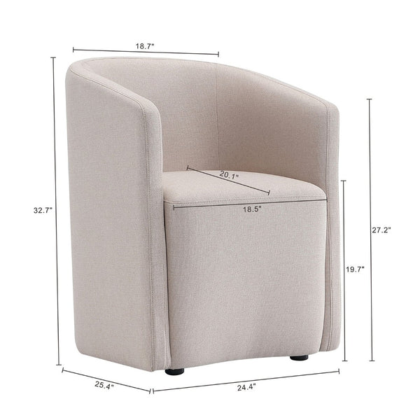 English Elm Armchair Barrel Silhouette Woven Fabric Seat Sculptural Form for Dining or Living Spaces Beige B365P504288