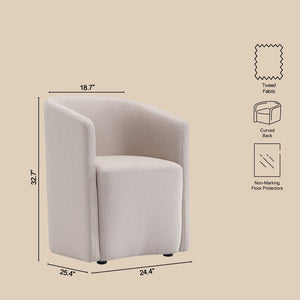 English Elm Armchair Barrel Silhouette Woven Fabric Seat Sculptural Form for Dining or Living Spaces Beige B365P504288
