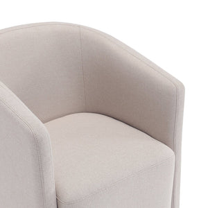 English Elm Armchair Barrel Silhouette Woven Fabric Seat Sculptural Form for Dining or Living Spaces Beige B365P504288