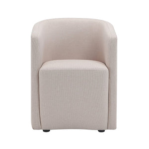 English Elm Armchair Barrel Silhouette Woven Fabric Seat Sculptural Form for Dining or Living Spaces Beige B365P504288