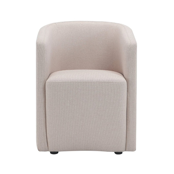 English Elm Armchair Barrel Silhouette Woven Fabric Seat Sculptural Form for Dining or Living Spaces Beige B365P504288