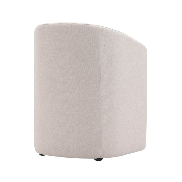 English Elm Armchair Barrel Silhouette Woven Fabric Seat Sculptural Form for Dining or Living Spaces Beige B365P504288