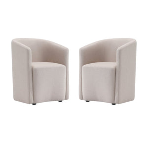 English Elm Armchair Barrel Silhouette Woven Fabric Seat Sculptural Form for Dining or Living Spaces Beige B365P504288