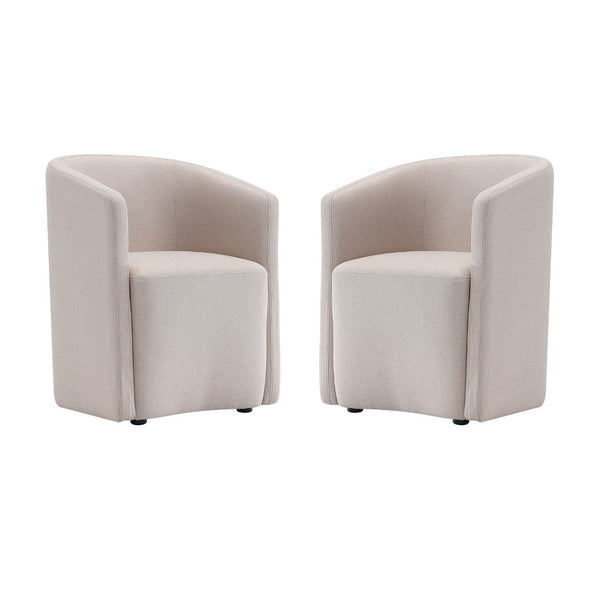 English Elm Armchair Barrel Silhouette Woven Fabric Seat Sculptural Form for Dining or Living Spaces Beige B365P504288