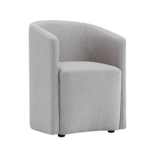 English Elm Armchair Barrel Silhouette Woven Fabric Seat Sculptural Form for Dining or Living Spaces Light Gray B365P504289