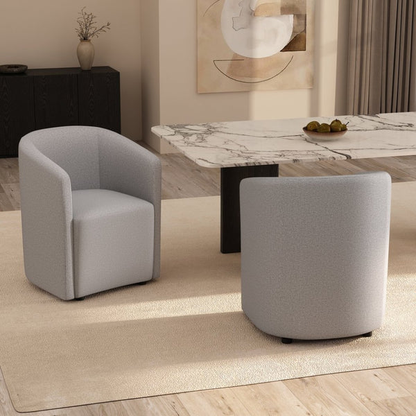 English Elm Armchair Barrel Silhouette Woven Fabric Seat Sculptural Form for Dining or Living Spaces Light Gray B365P504289
