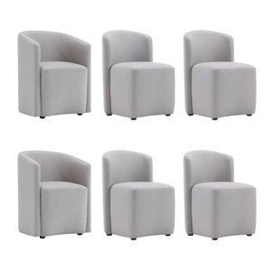 English Elm Armchair Barrel Silhouette Woven Fabric Seat Sculptural Form for Dining or Living Spaces Light Gray B365P504289