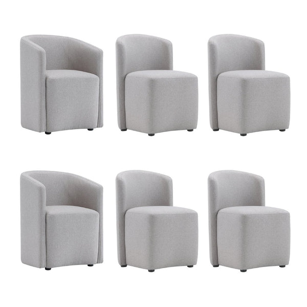 English Elm Armchair Barrel Silhouette Woven Fabric Seat Sculptural Form for Dining or Living Spaces Light Gray B365P504289