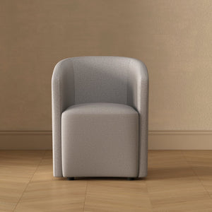 English Elm Armchair Barrel Silhouette Woven Fabric Seat Sculptural Form for Dining or Living Spaces Light Gray B365P504289