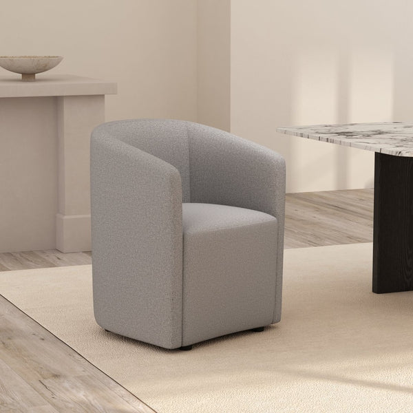 English Elm Armchair Barrel Silhouette Woven Fabric Seat Sculptural Form for Dining or Living Spaces Light Gray B365P504289