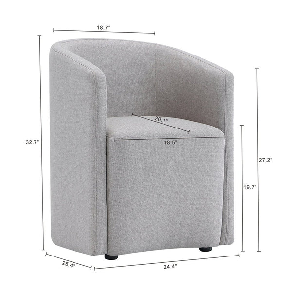 English Elm Armchair Barrel Silhouette Woven Fabric Seat Sculptural Form for Dining or Living Spaces Light Gray B365P504289