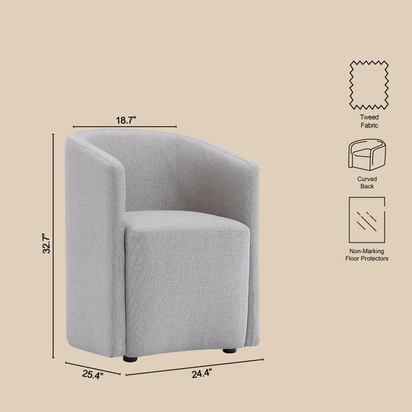 English Elm Armchair Barrel Silhouette Woven Fabric Seat Sculptural Form for Dining or Living Spaces Light Gray B365P504289