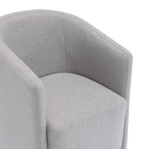 English Elm Armchair Barrel Silhouette Woven Fabric Seat Sculptural Form for Dining or Living Spaces Light Gray B365P504289