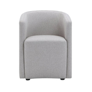English Elm Armchair Barrel Silhouette Woven Fabric Seat Sculptural Form for Dining or Living Spaces Light Gray B365P504289