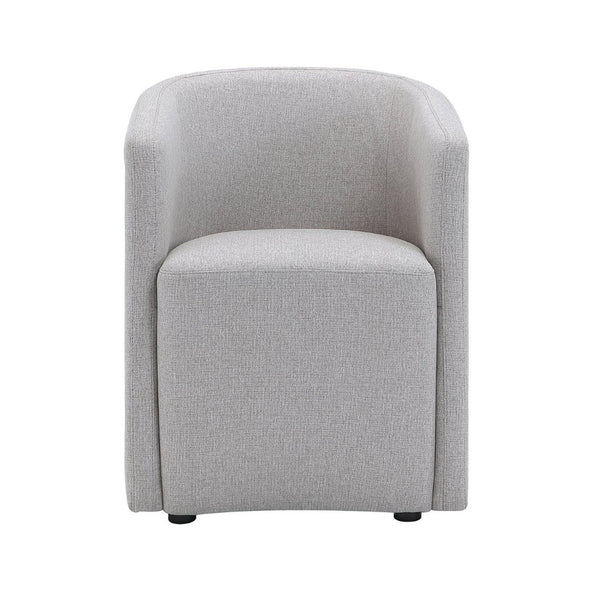 English Elm Armchair Barrel Silhouette Woven Fabric Seat Sculptural Form for Dining or Living Spaces Light Gray B365P504289