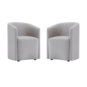English Elm Armchair Barrel Silhouette Woven Fabric Seat Sculptural Form for Dining or Living Spaces Light Gray B365P504289