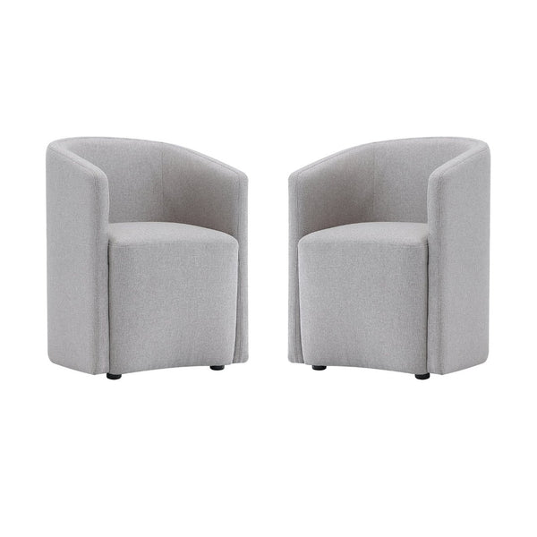 English Elm Armchair Barrel Silhouette Woven Fabric Seat Sculptural Form for Dining or Living Spaces Light Gray B365P504289