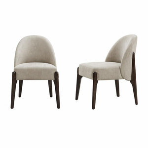 English Elm Side Chairs Set of 2 Chenille Upholstered Beech Wood Frame Coil Spring Dining Seat Taupe B365P504290