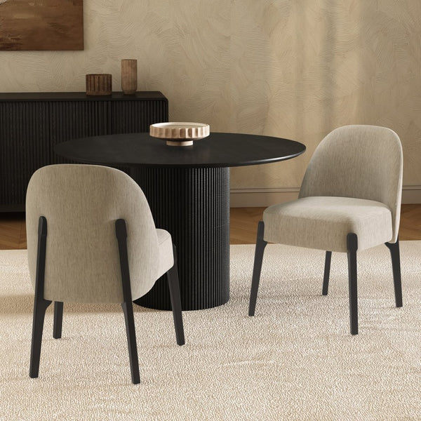 English Elm Side Chairs Set of 2 Chenille Upholstered Beech Wood Frame Coil Spring Dining Seat Taupe B365P504290