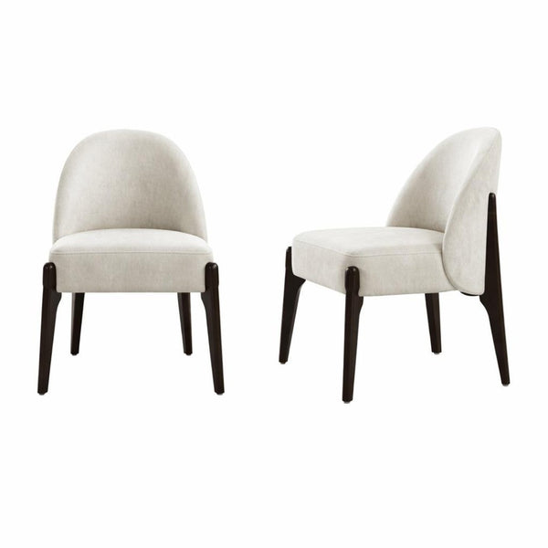 English Elm Side Chairs Set of 2 Chenille Upholstered Beech Wood Frame Coil Spring Dining Seat Cream B365P504291
