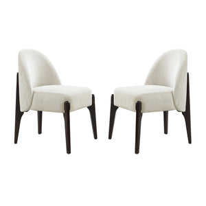 English Elm Side Chairs Set of 2 Chenille Upholstered Beech Wood Frame Coil Spring Dining Seat Cream B365P504291