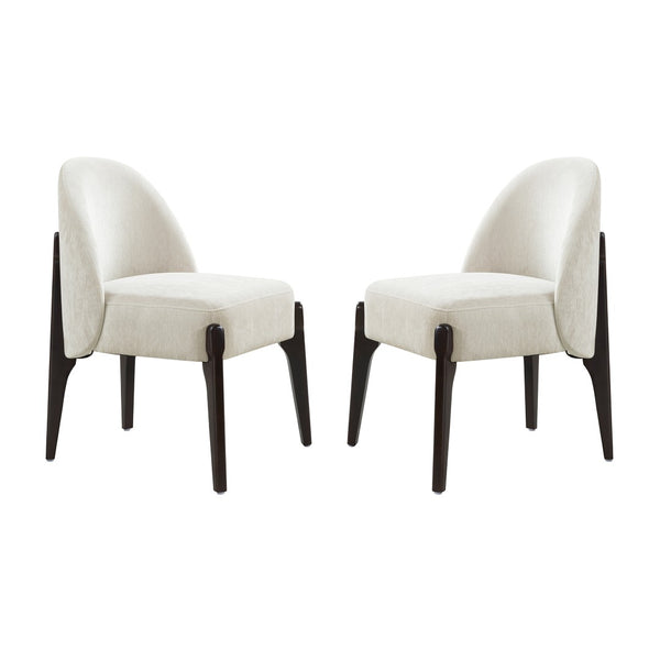 English Elm Side Chairs Set of 2 Chenille Upholstered Beech Wood Frame Coil Spring Dining Seat Cream B365P504291