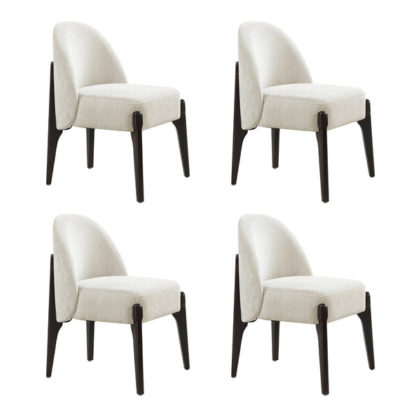 English Elm Side Chairs Set of 2 Chenille Upholstered Beech Wood Frame Coil Spring Dining Seat Cream B365P504291