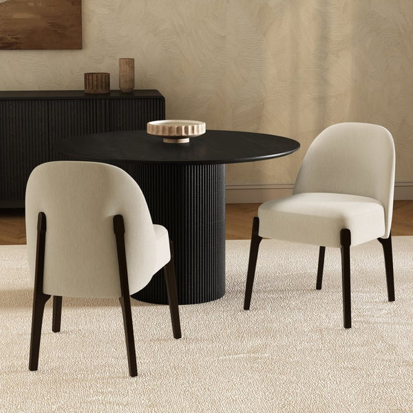 English Elm Side Chairs Set of 2 Chenille Upholstered Beech Wood Frame Coil Spring Dining Seat Cream B365P504291