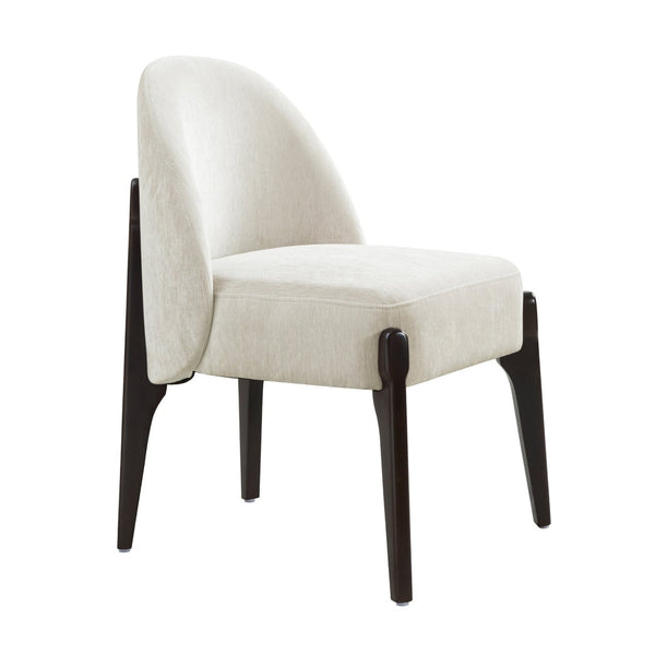 English Elm Side Chairs Set of 2 Chenille Upholstered Beech Wood Frame Coil Spring Dining Seat Cream B365P504291