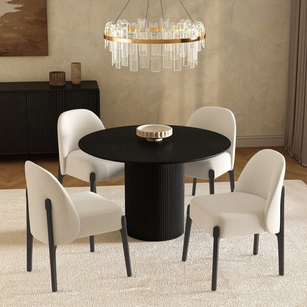 English Elm Side Chairs Set of 2 Chenille Upholstered Beech Wood Frame Coil Spring Dining Seat Cream B365P504291