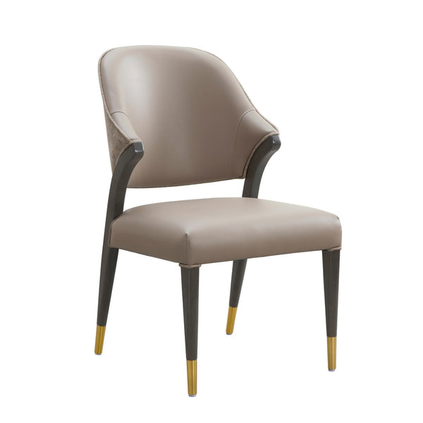 English Elm Side Chairs Set of 2 Upholstered Curved Back with Gold Tip Legs for Dining Rooms Taupe B365P504292