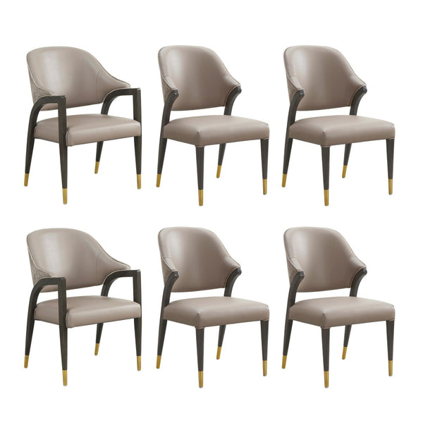 English Elm Side Chairs Set of 2 Upholstered Curved Back with Gold Tip Legs for Dining Rooms Taupe B365P504292