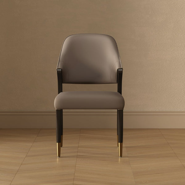 English Elm Side Chairs Set of 2 Upholstered Curved Back with Gold Tip Legs for Dining Rooms Taupe B365P504292