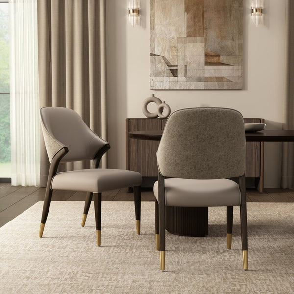 English Elm Side Chairs Set of 2 Upholstered Curved Back with Gold Tip Legs for Dining Rooms Taupe B365P504292