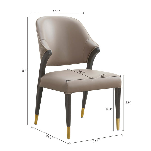 English Elm Side Chairs Set of 2 Upholstered Curved Back with Gold Tip Legs for Dining Rooms Taupe B365P504292