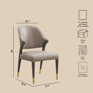 English Elm Side Chairs Set of 2 Upholstered Curved Back with Gold Tip Legs for Dining Rooms Taupe B365P504292