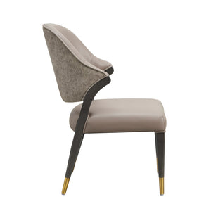 English Elm Side Chairs Set of 2 Upholstered Curved Back with Gold Tip Legs for Dining Rooms Taupe B365P504292