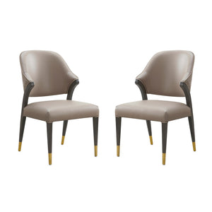 English Elm Side Chairs Set of 2 Upholstered Curved Back with Gold Tip Legs for Dining Rooms Taupe B365P504292