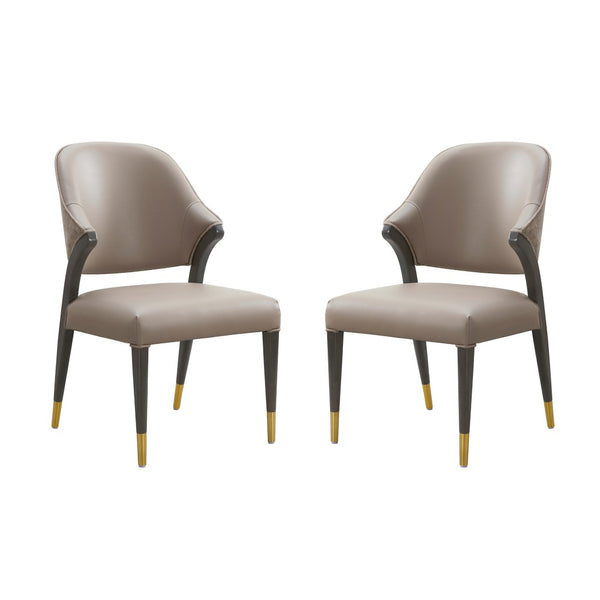 English Elm Side Chairs Set of 2 Upholstered Curved Back with Gold Tip Legs for Dining Rooms Taupe B365P504292