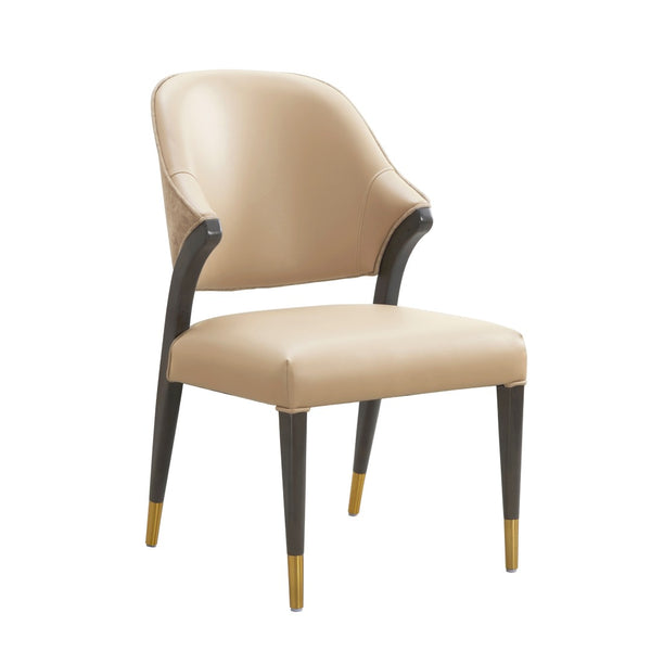 English Elm Side Chairs Set of 2 Upholstered Curved Back with Gold Tip Legs for Dining Rooms Tan B365P504293