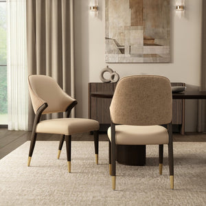English Elm Side Chairs Set of 2 Upholstered Curved Back with Gold Tip Legs for Dining Rooms Tan B365P504293
