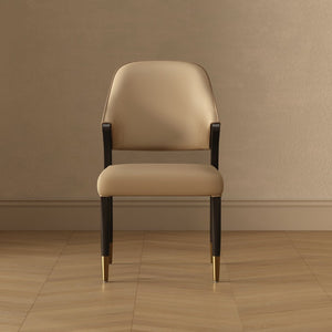 English Elm Side Chairs Set of 2 Upholstered Curved Back with Gold Tip Legs for Dining Rooms Tan B365P504293