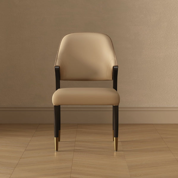 English Elm Side Chairs Set of 2 Upholstered Curved Back with Gold Tip Legs for Dining Rooms Tan B365P504293