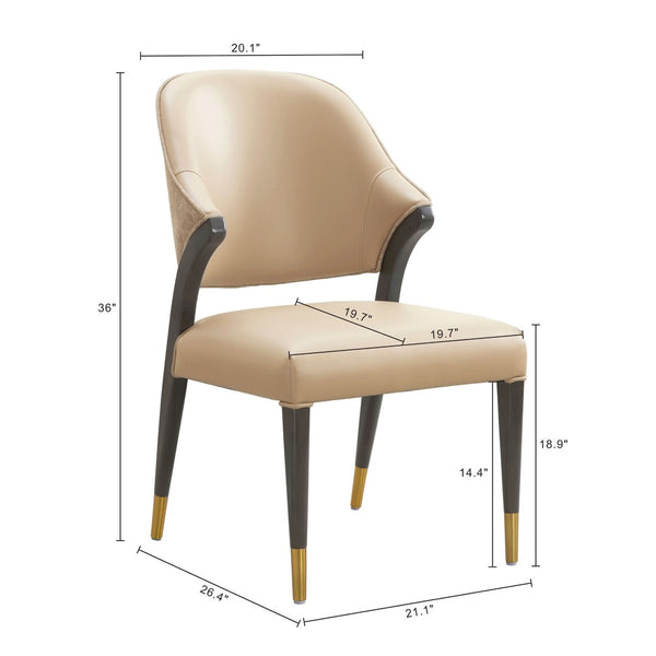 English Elm Side Chairs Set of 2 Upholstered Curved Back with Gold Tip Legs for Dining Rooms Tan B365P504293