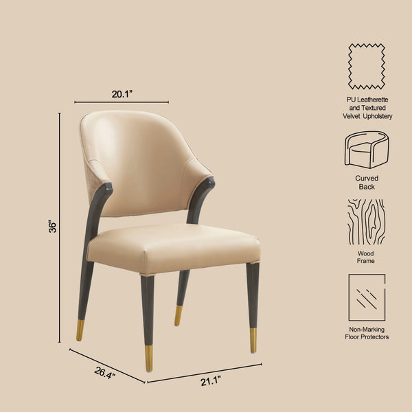 English Elm Side Chairs Set of 2 Upholstered Curved Back with Gold Tip Legs for Dining Rooms Tan B365P504293