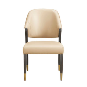 English Elm Side Chairs Set of 2 Upholstered Curved Back with Gold Tip Legs for Dining Rooms Tan B365P504293