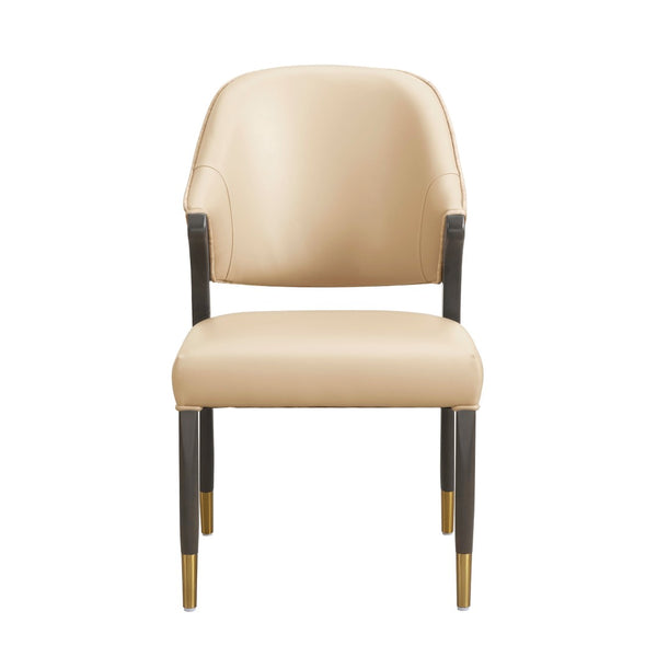 English Elm Side Chairs Set of 2 Upholstered Curved Back with Gold Tip Legs for Dining Rooms Tan B365P504293