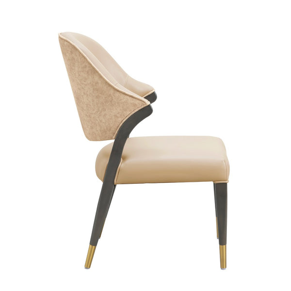 English Elm Side Chairs Set of 2 Upholstered Curved Back with Gold Tip Legs for Dining Rooms Tan B365P504293