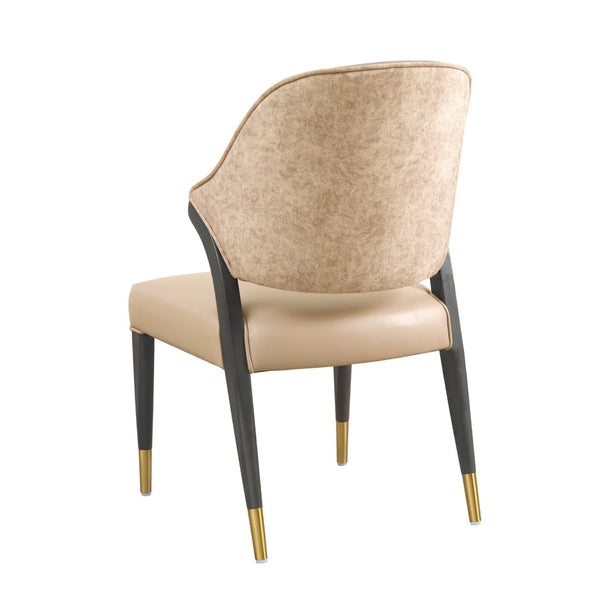 English Elm Side Chairs Set of 2 Upholstered Curved Back with Gold Tip Legs for Dining Rooms Tan B365P504293